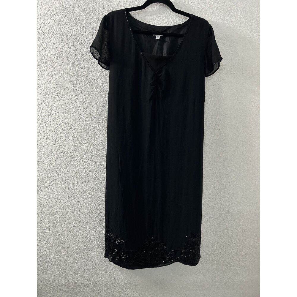 Mimi Maternity Dress Black Short Flutter Sleeve Sz L Beaded Sheer Overlay Witchy